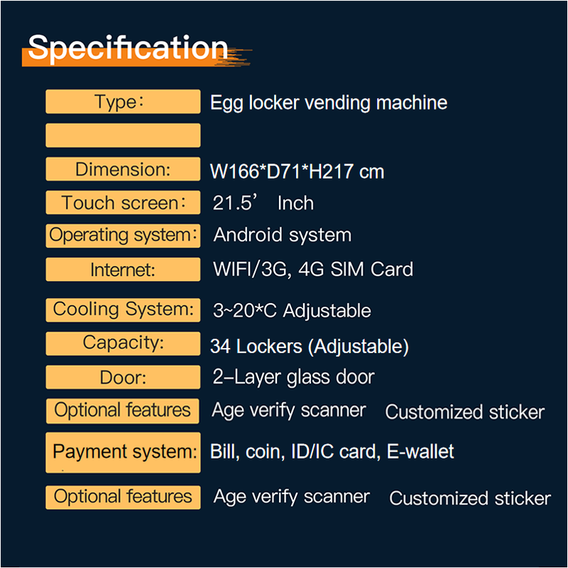 Fresh Egg vending machine refrigerated locker vending machine with 22' inch touch screen and card reader